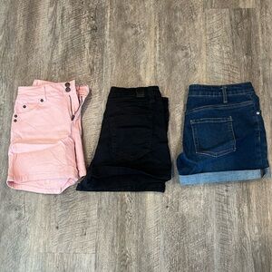 Trio of Pink, Black, and Blue Denim Shorts